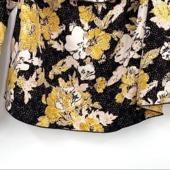 Aritzia Wilfred Yellow & Black Floral Ruffle Off Shoulder Blouse Textured Sz XXS - Picture 4 of 9